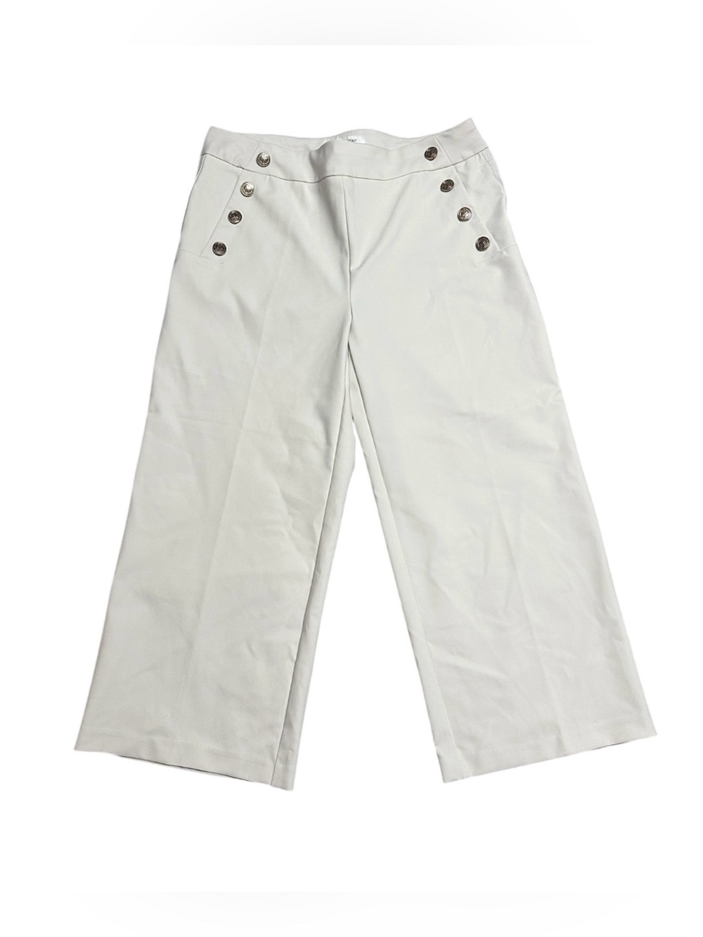 Haver + Blair Ivory Wide Leg Sailor Pants Gold Buttons Size L NWOT
